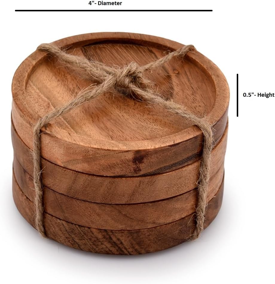 Shahaz Crafts Wooden Coasters For Drinks/Natural Acacia Wood Drink Coaster Set For Drinking Glasses, Tabletop Protection For Any